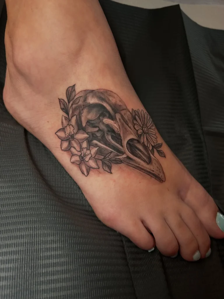 Bird Skull and Floral Composition
