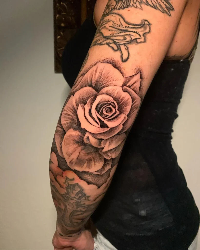 Black and Grey Rose Realism Tattoo
