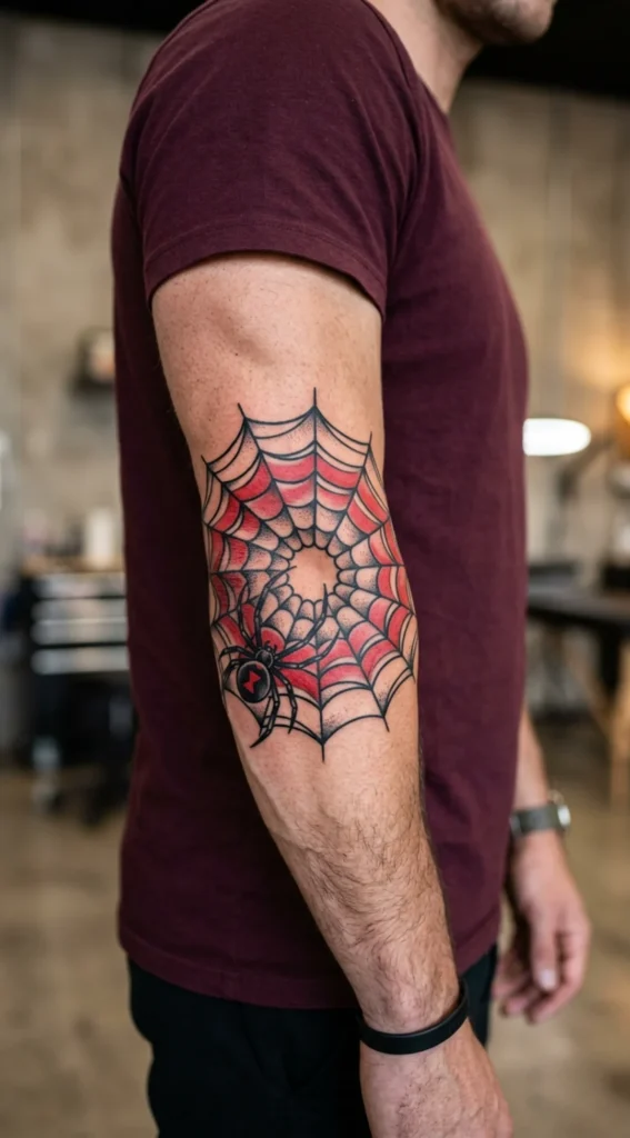 Black and Red Spider Web Tattoo