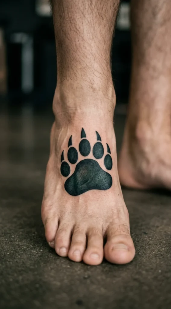 Blackwork Bear Paw Foot Tattoo