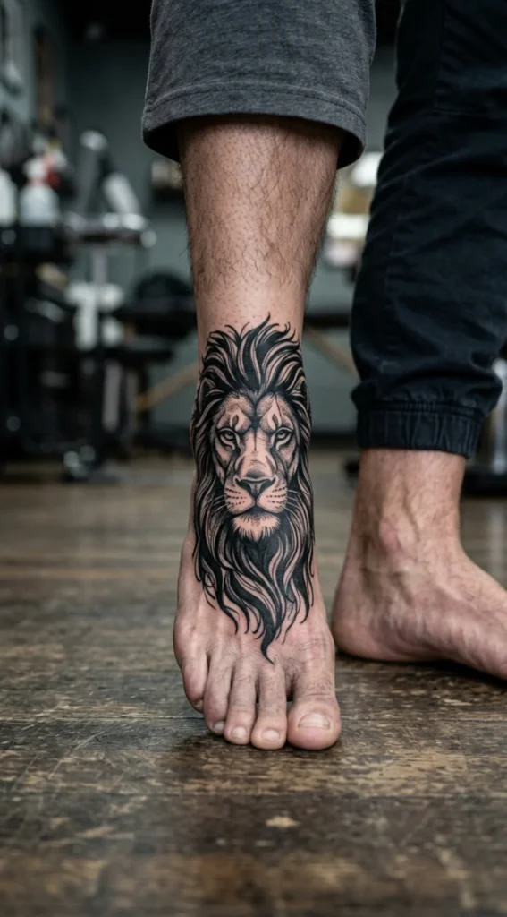 Blackwork Lion Foot Tattoo