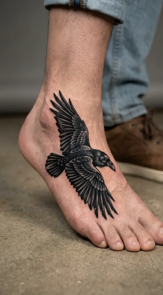 Blackwork Raven Foot Tattoo