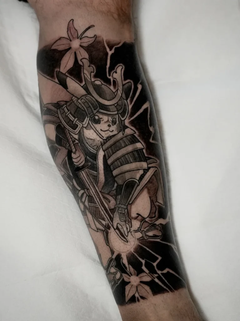 Blackwork Samurai Pikachu Crossover