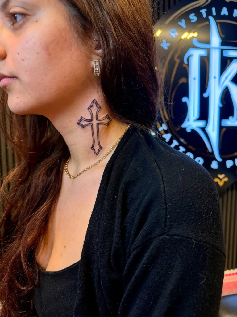 Bold Cross Neck Tattoo