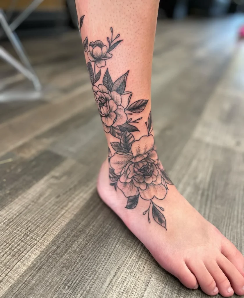 Bold Peony Flower Wrap Tattoo