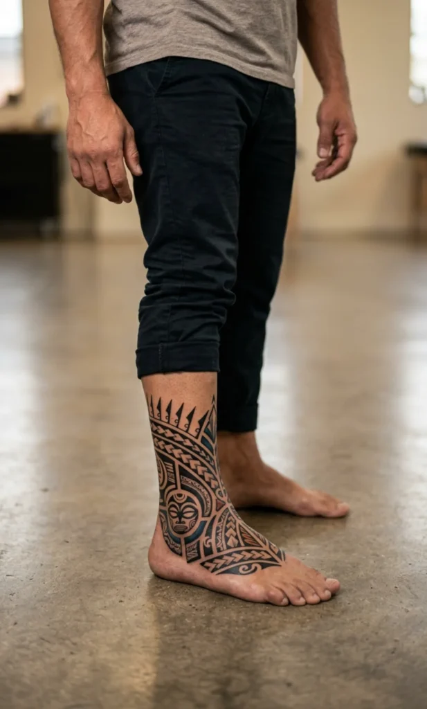 Bold Tribal Inspired Foot Tattoo