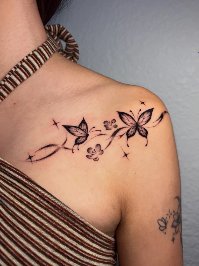 Butterfly Shoulder Trail with Celestial Accents