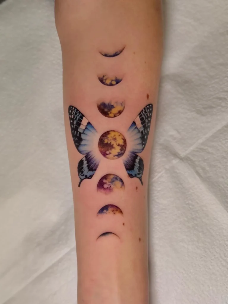 Butterfly and Moon Phases Tattoo