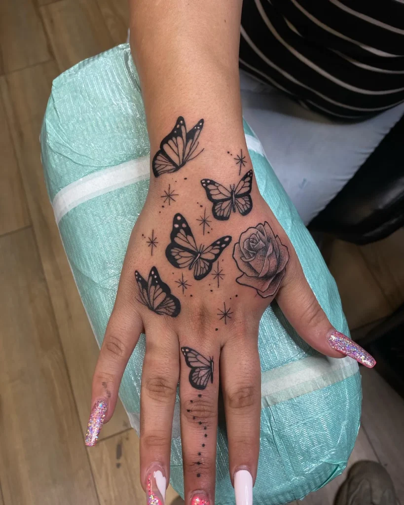 Celestial Butterfly and Rose Hand Cluster