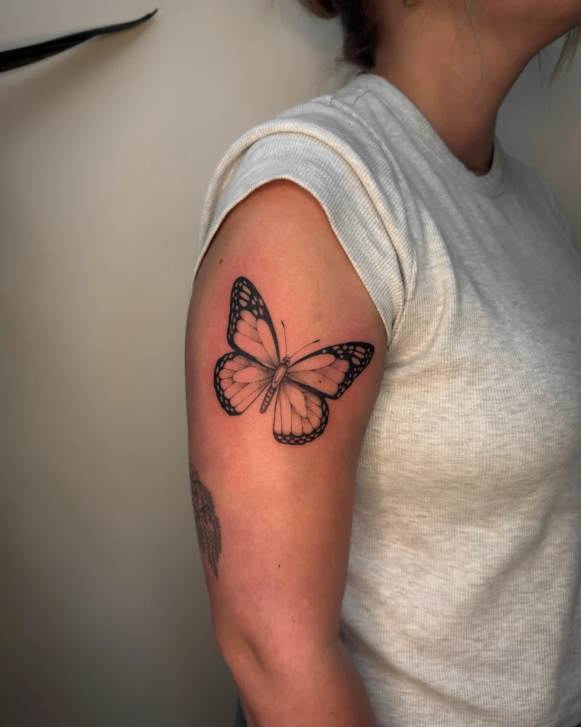 Classic Monochrome Monarch Tattoo