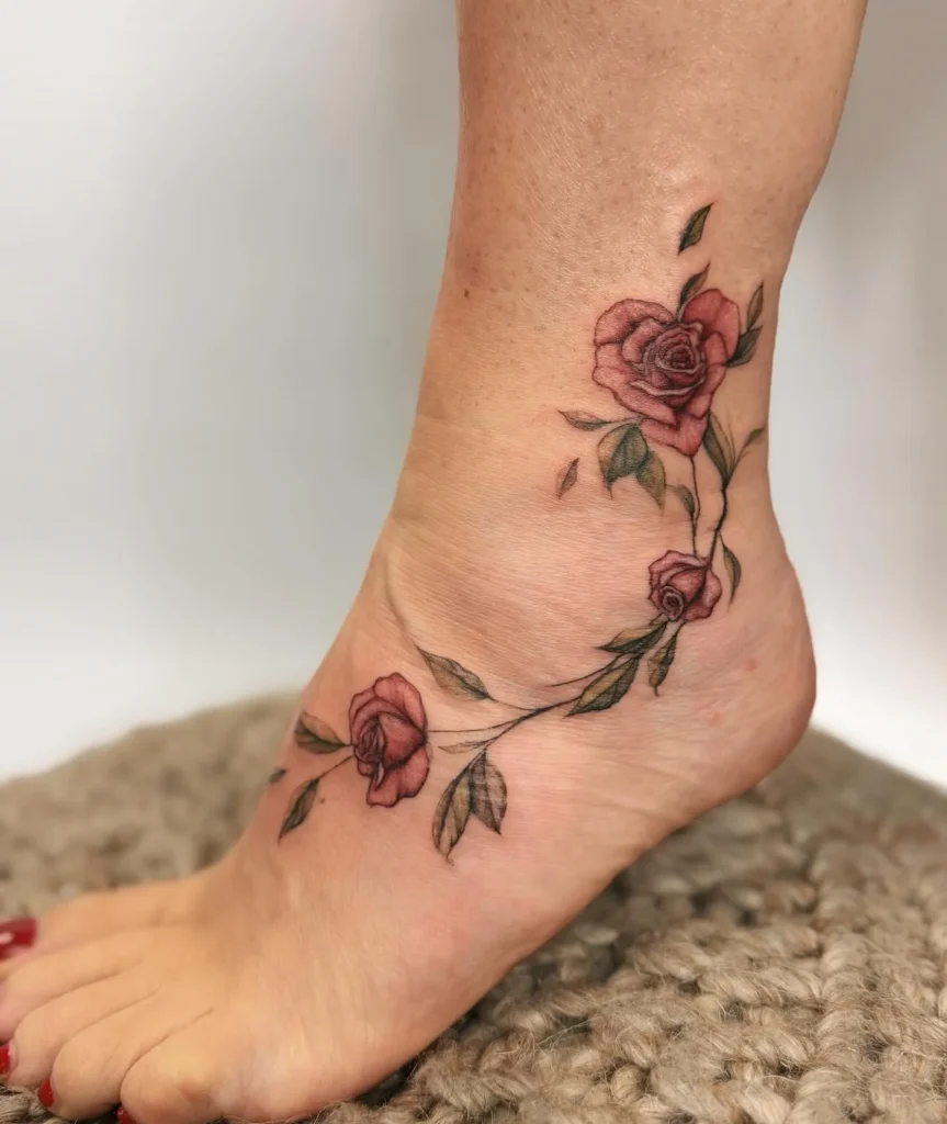 Delicate Rose Vine Wrap Tattoo