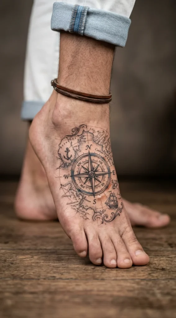 Detailed Compass and Map Tattoo