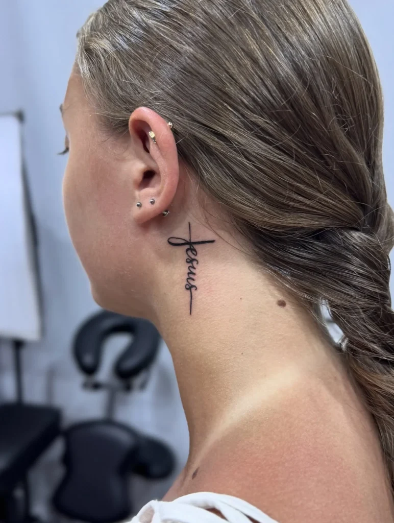Elegant Script Cross Behind the Ear