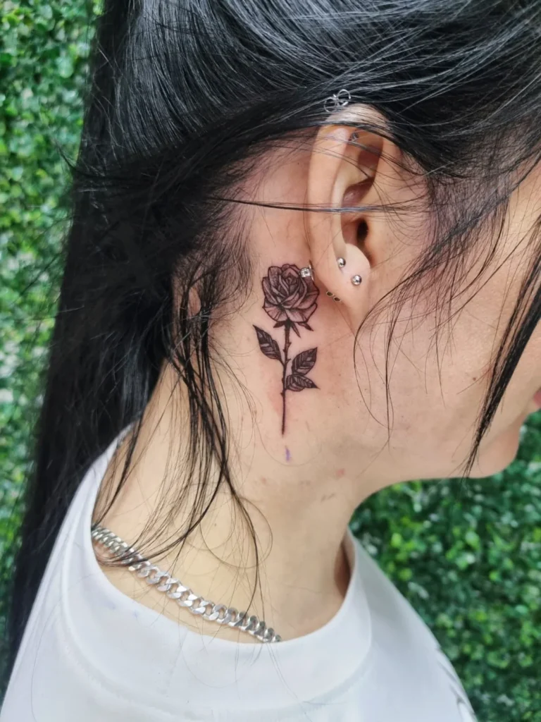 Fine Line Rose on the Side Neck