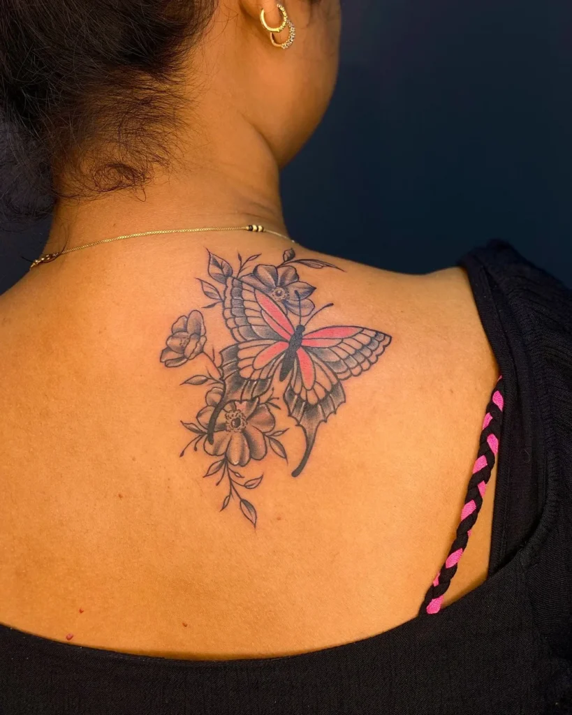 Floral Framed Butterfly with a Splash of Color