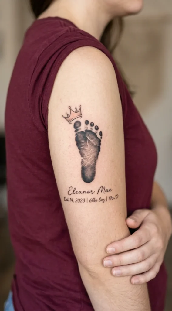 Footprint With Crown And Birth Details