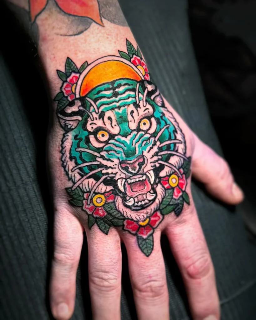 Full Hand Neo Traditional Tiger Tattoo