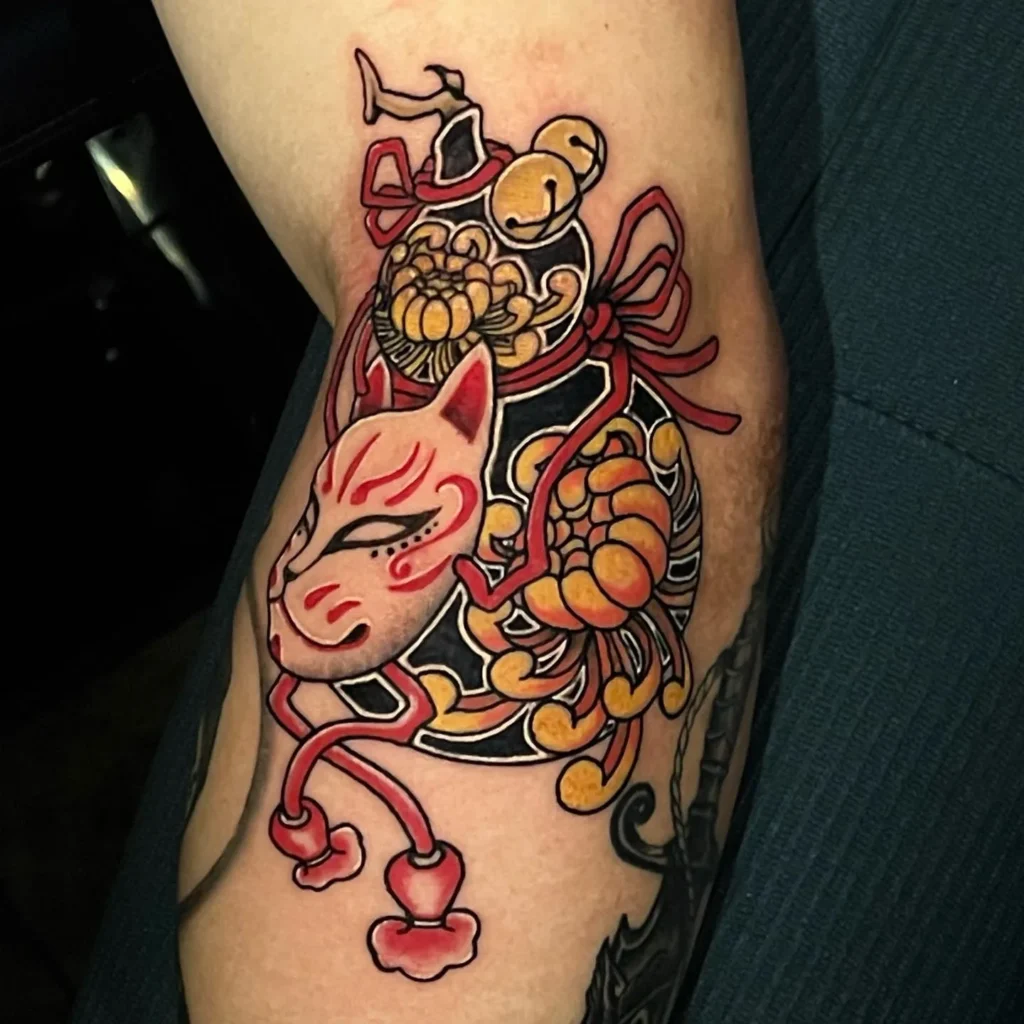 Kitsune Mask and Golden Chrysanthemums