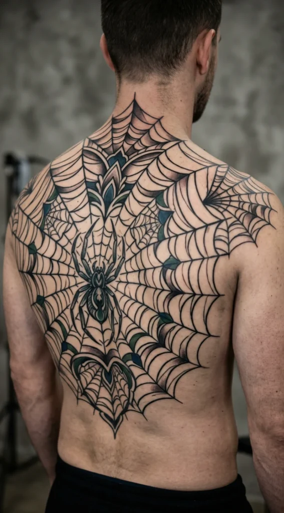 Large Spider Web Back Tattoo