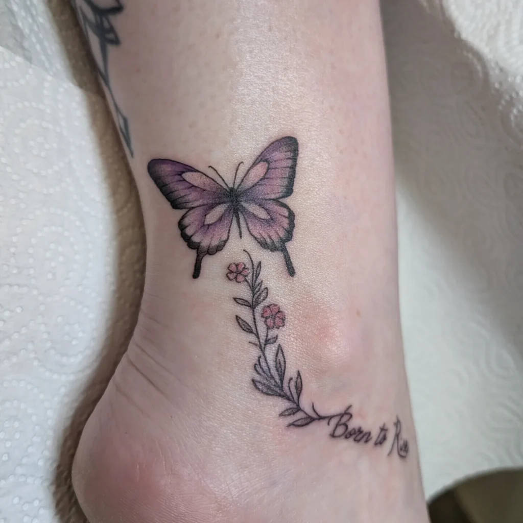 Lavender Butterfly with Born to Rise Script