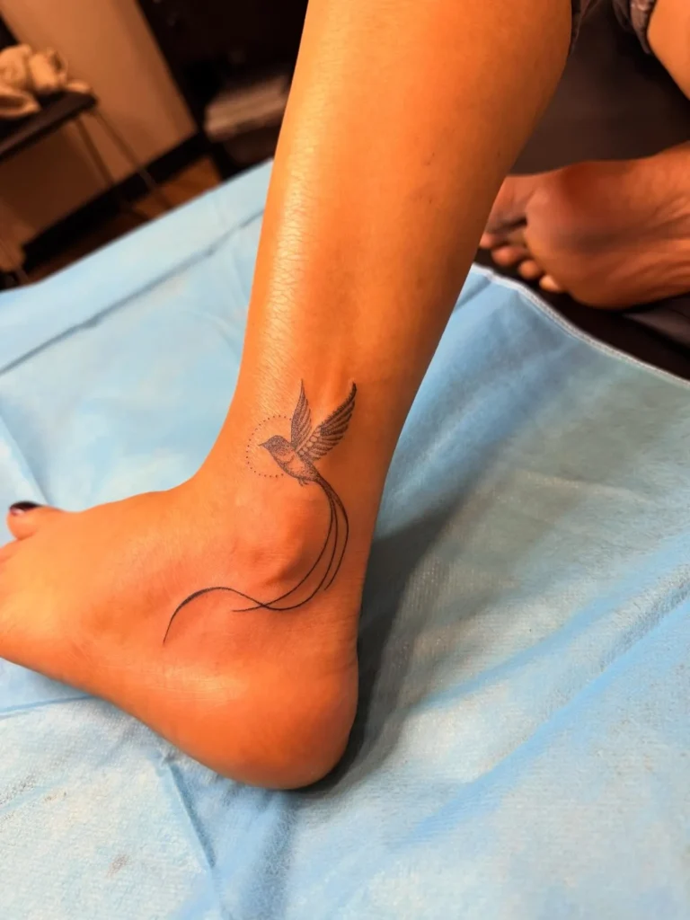 Minimalist Fine-Line Bird with Dot-Work Accents