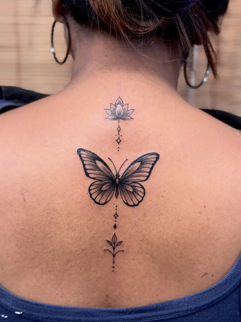 Minimalist Spine Butterfly with Lotus