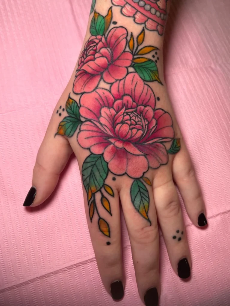Neo Traditional Floral Hand Tattoo