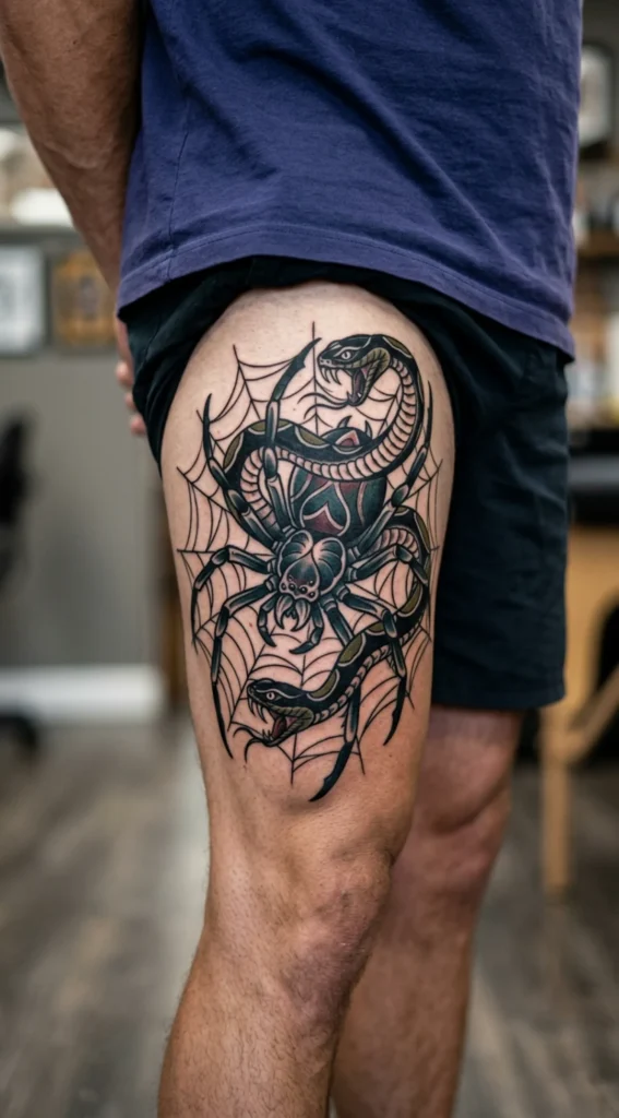 Neo Traditional Spider With Snake Details
