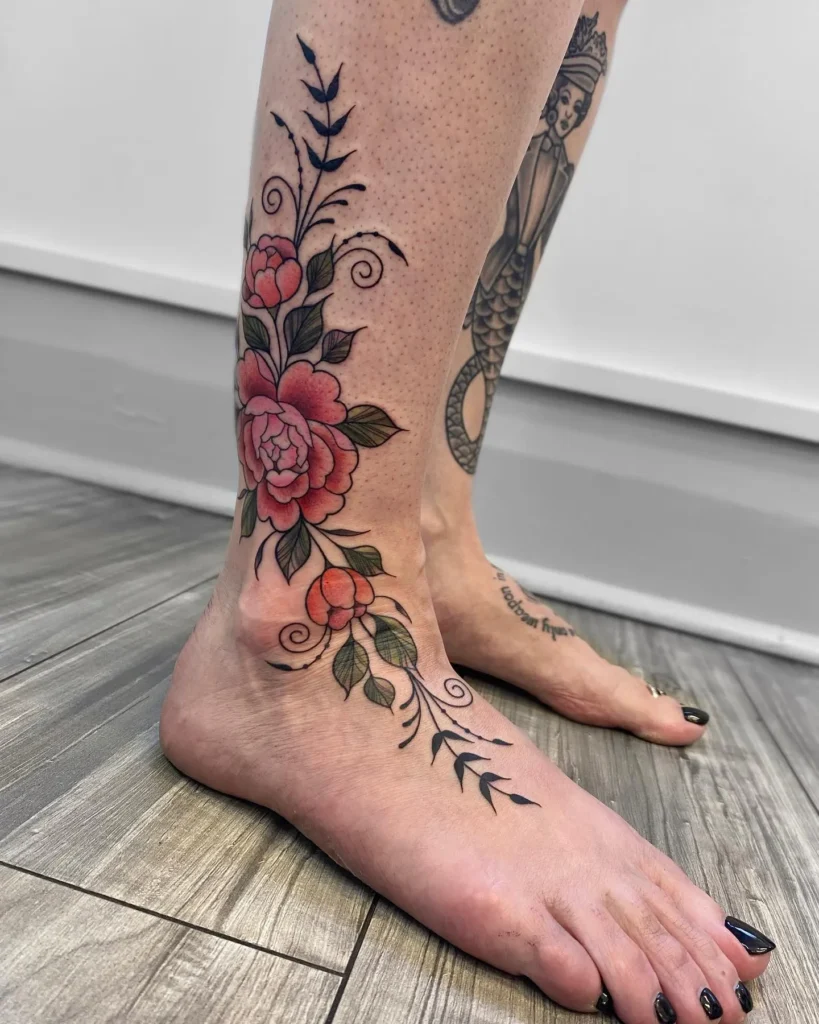 Peony and Vine Wrap Tattoo