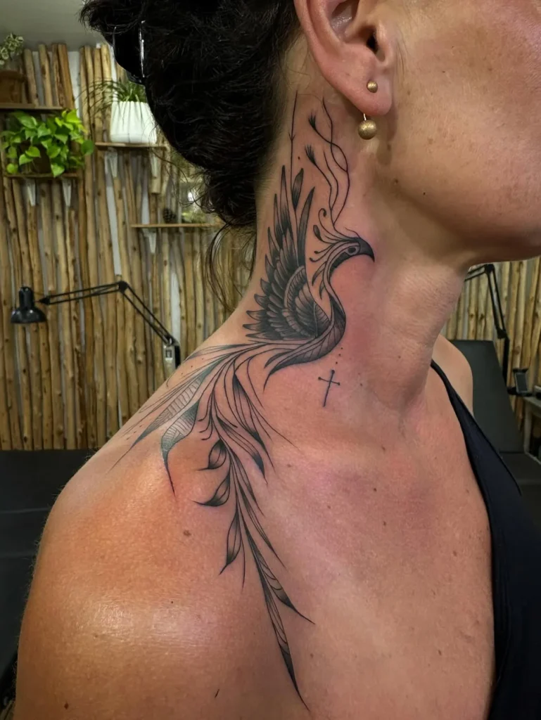 Phoenix Neck Tattoo