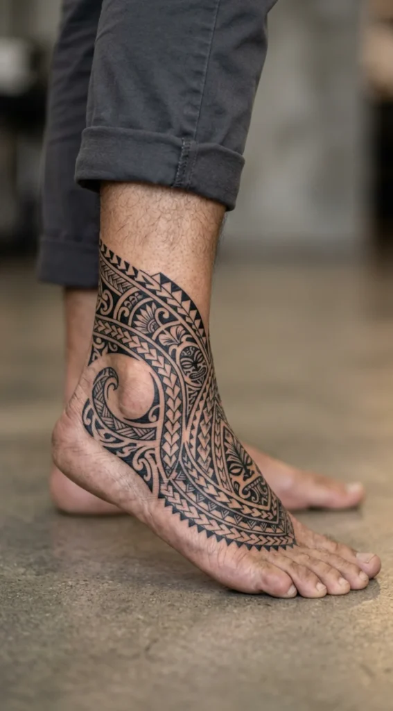 Polynesian Inspired Pattern Foot Tattoo