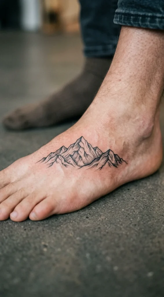 Small Mountain Range Foot Tattoo