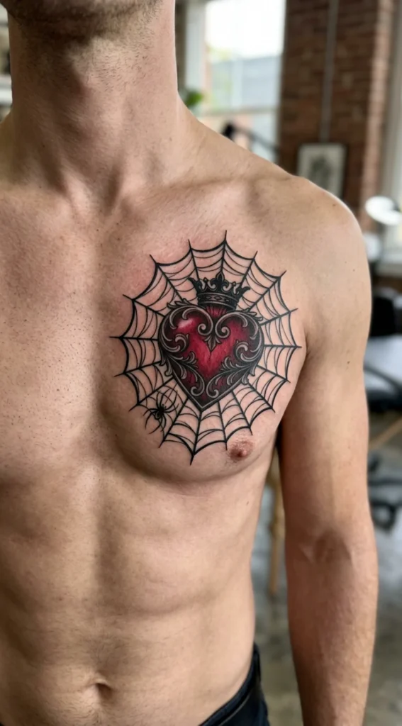 Spider Web Framing a Gothic Heart
