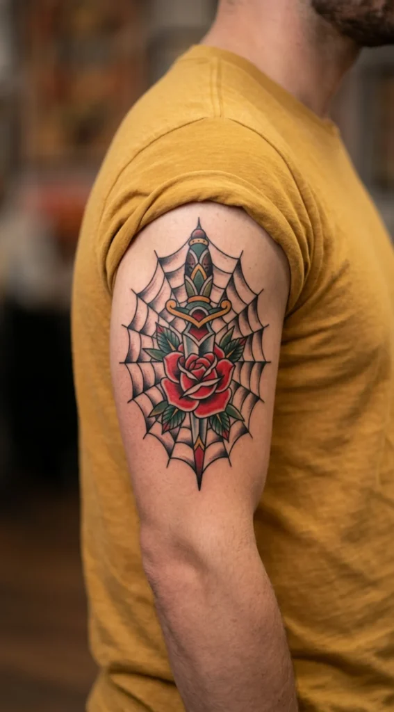 Spider Web With Dagger and Rose