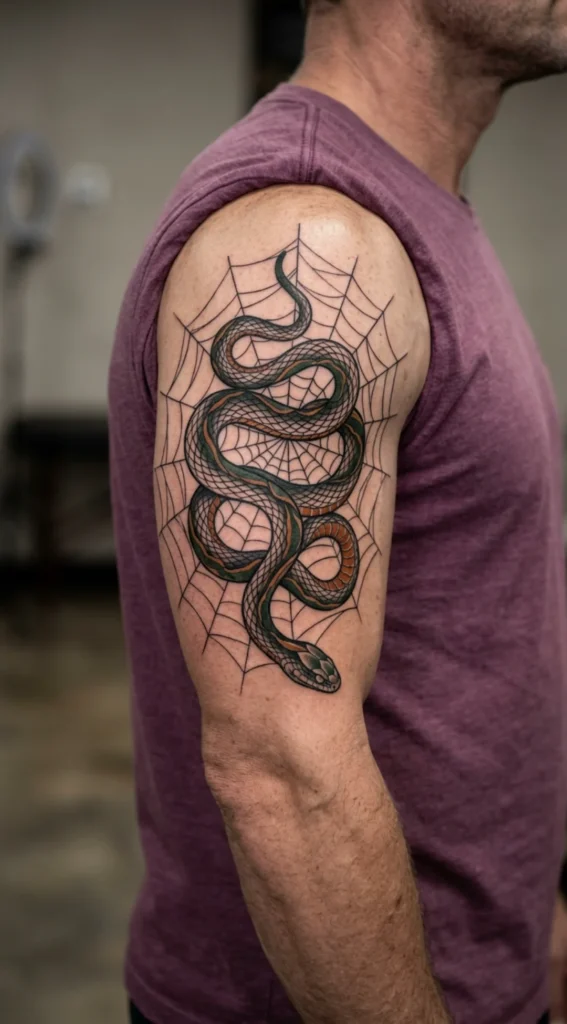 Spider Web With Snake