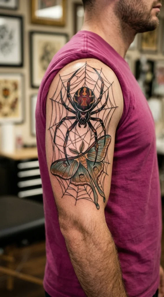 Spider With Moth and Web Composition