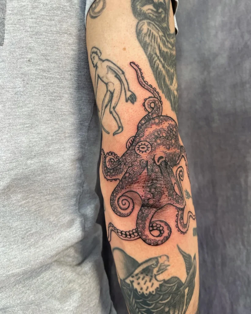 Stippled Octopus Wrap Tattoo
