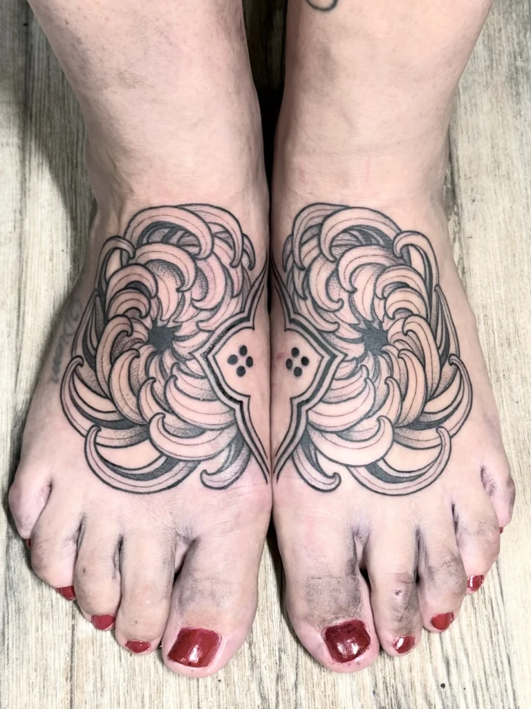 Symmetrical Chrysanthemum Pair Tattoo