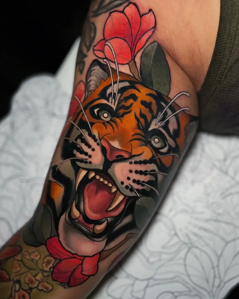 The Roaring Tiger with Floral Accents