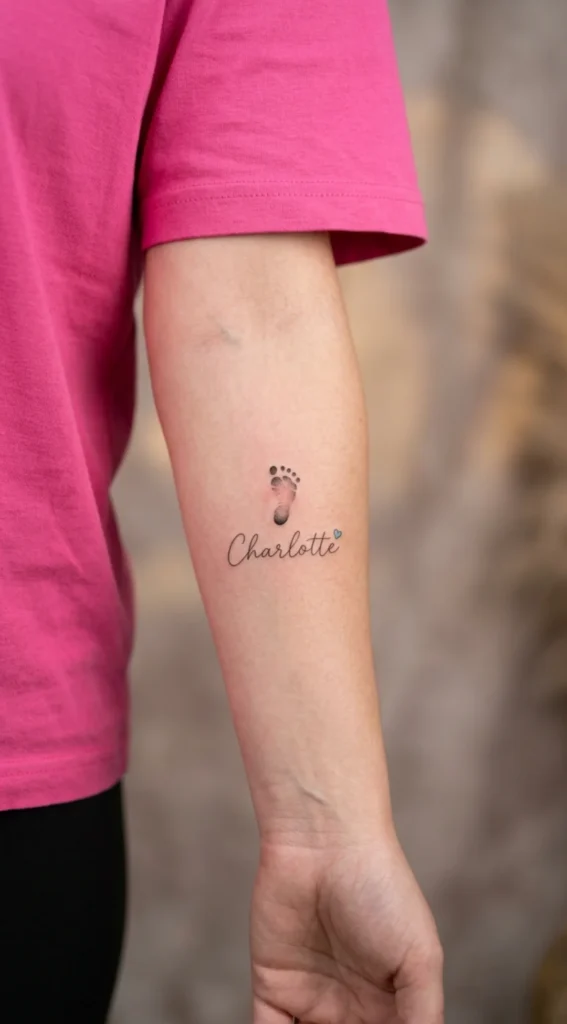 Tiny Footprint With Cursive Name
