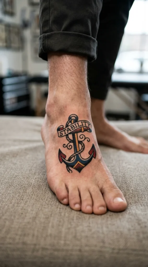 Traditional Anchor Foot Tattoo