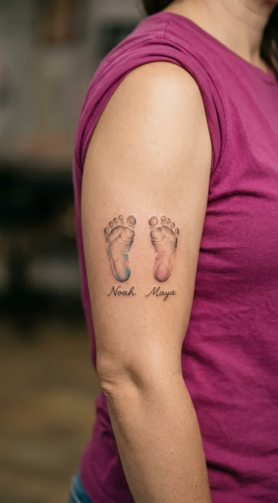 Two Footprints With Sibling Names
