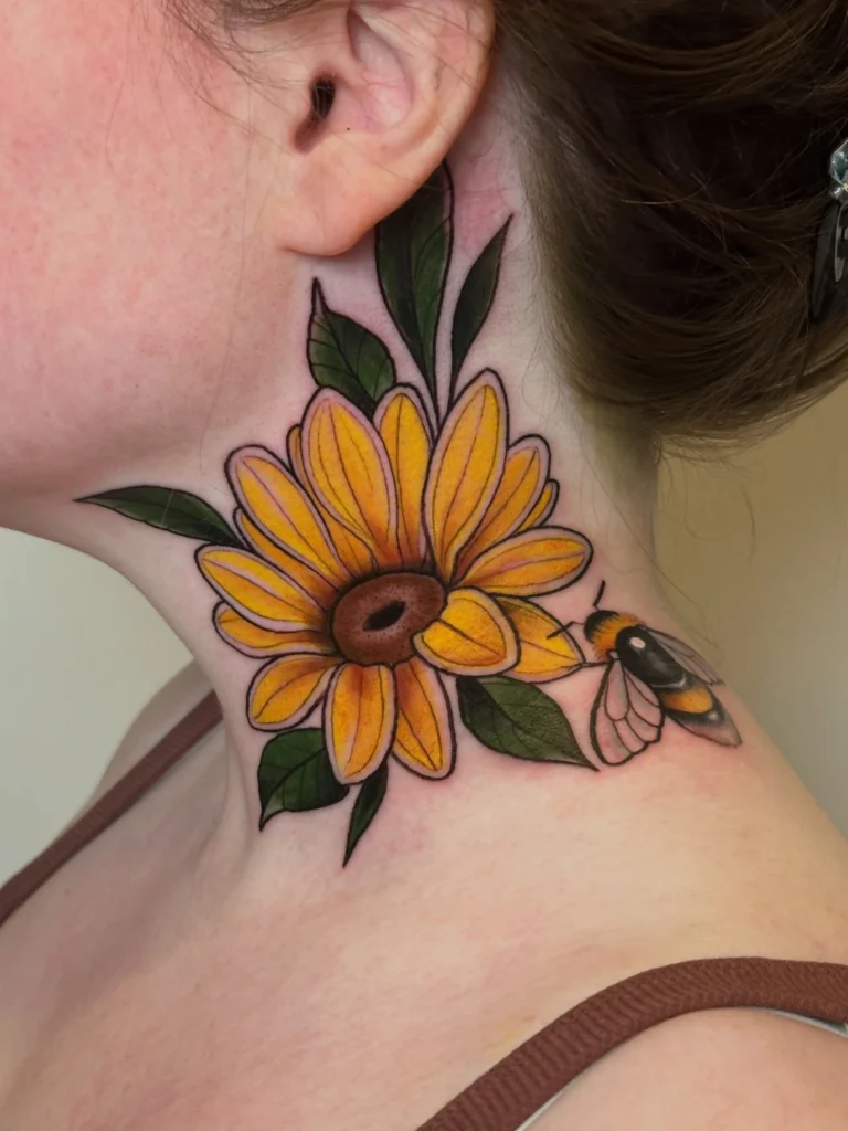 Vibrant Neo-Traditional Sunflower and Bee