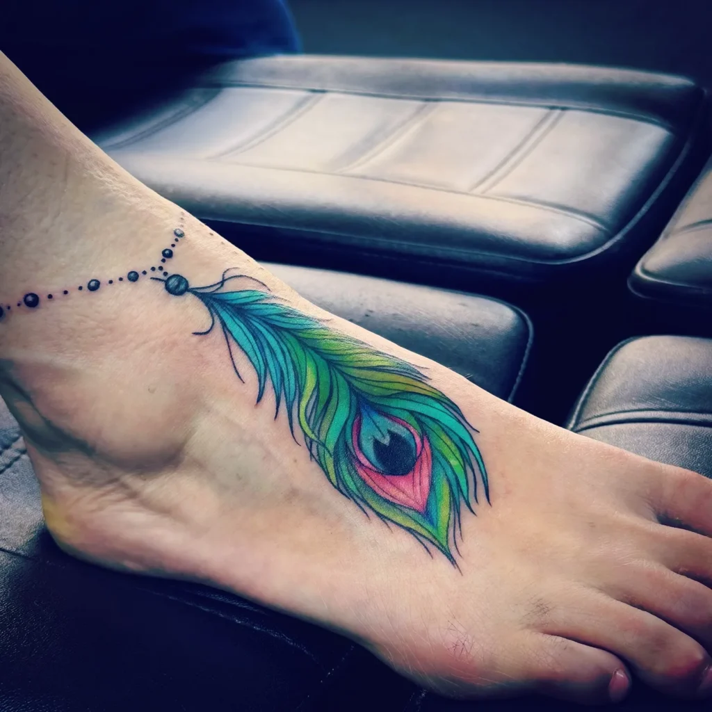 Vibrant Peacock Feather with Jewelry Accents