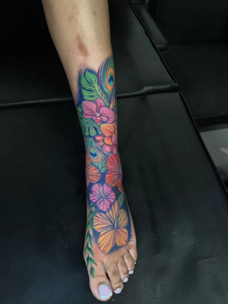 Vibrant Tropical Floral Foot and Shin Sleeve