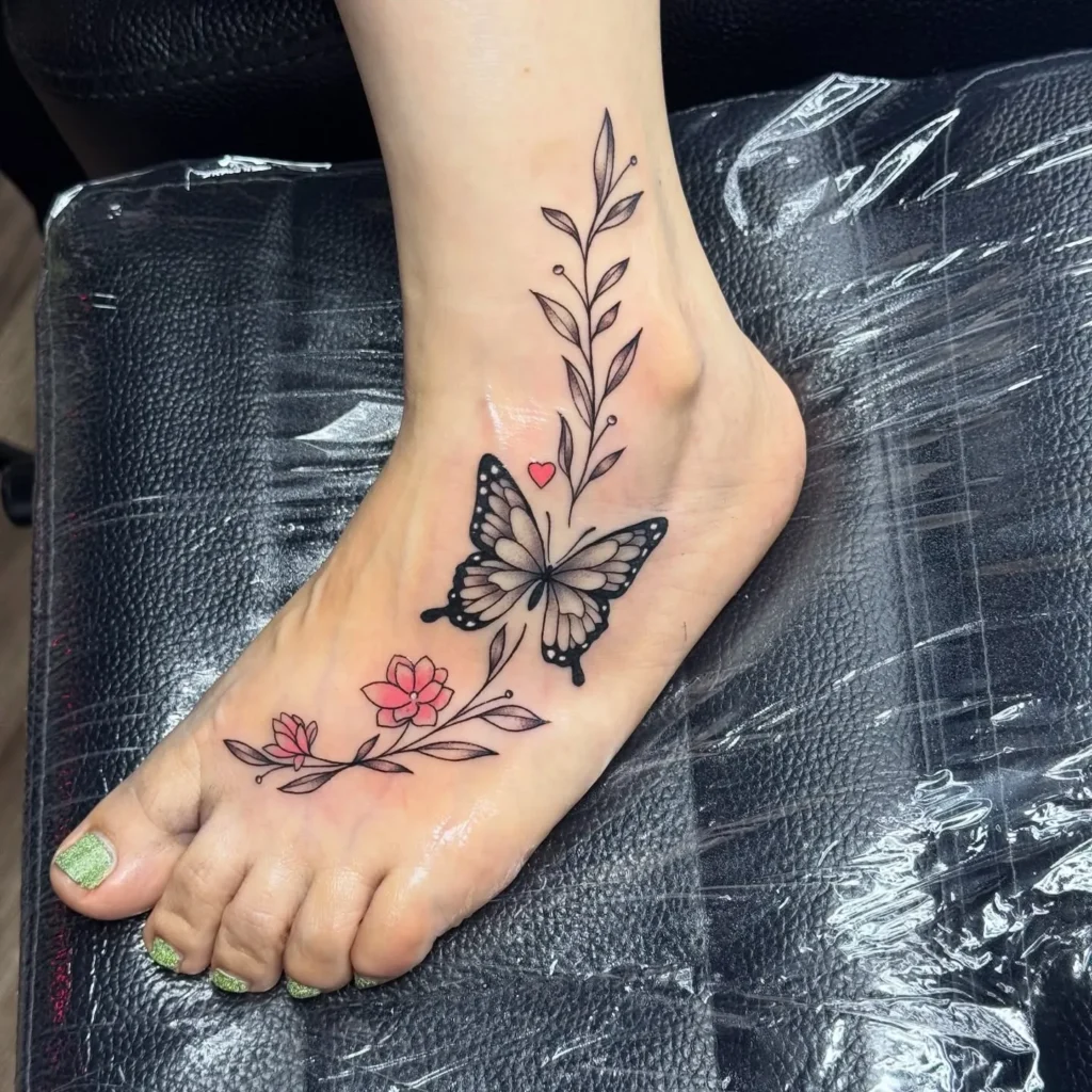 Whimsical Butterfly and Floral Vine