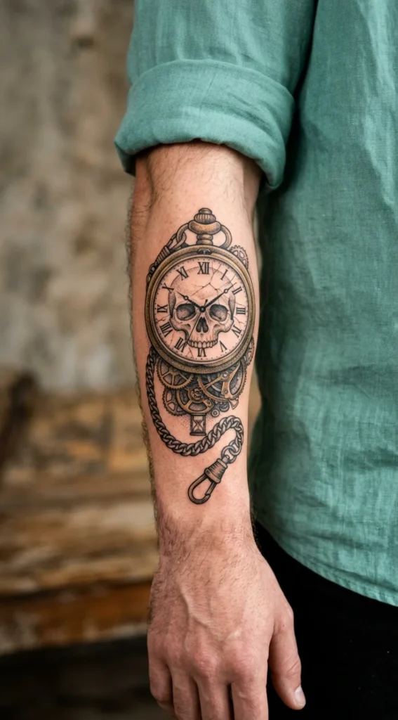 Antique Pocket Watch and Skull