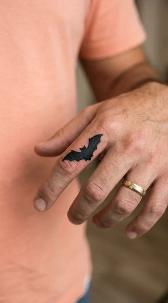 Bat Silhouette Finger Tattoo