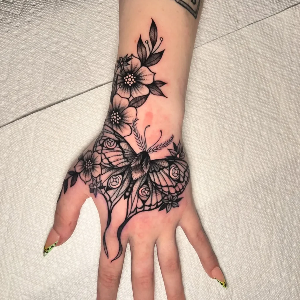 Black Work Moth and Flower