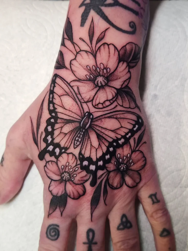 Black and Grey Butterfly Floral Composition